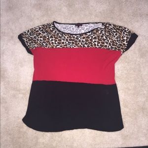 Plus cheetah, red and black shirt